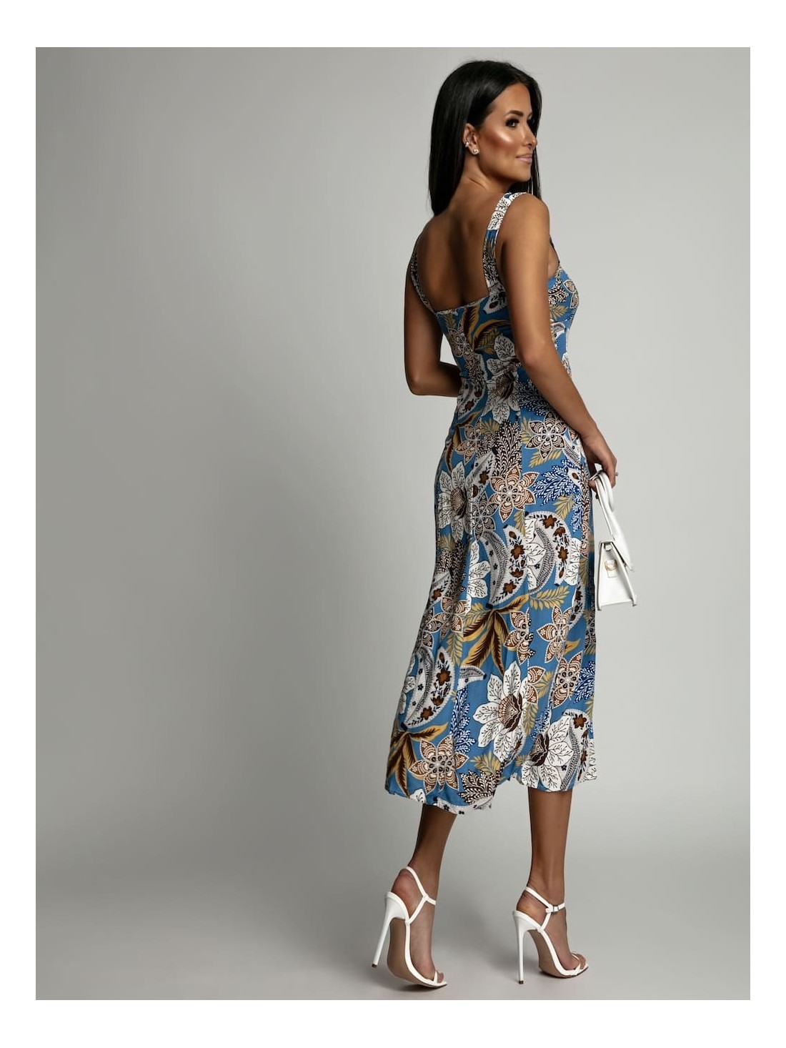 Summer midi dress with straps, blue 3183 - Online store - Boutique